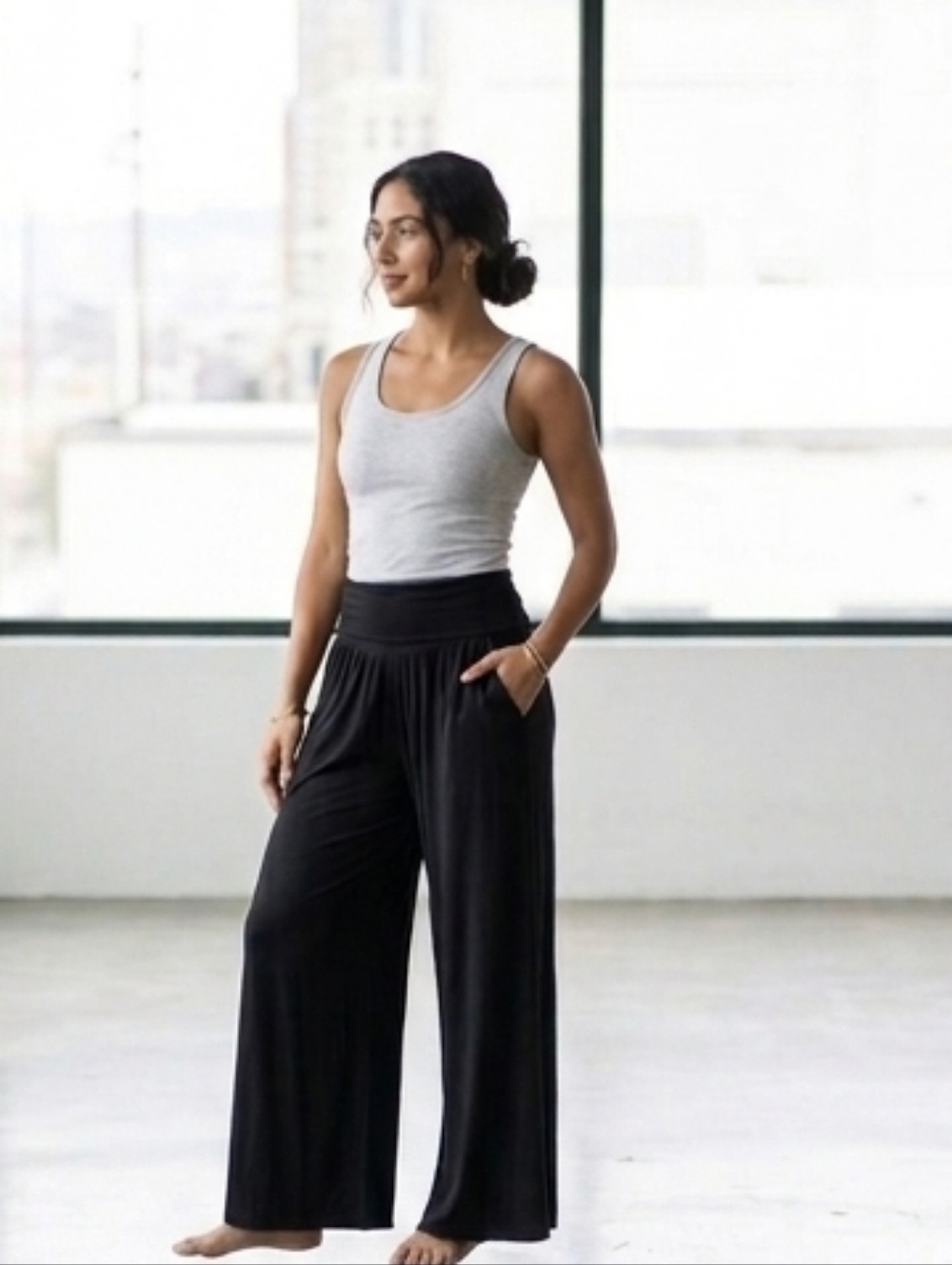 ​NWOT ODODOS Black Wide Leg Palazzo Lounge Pants High Waisted Yoga Medium